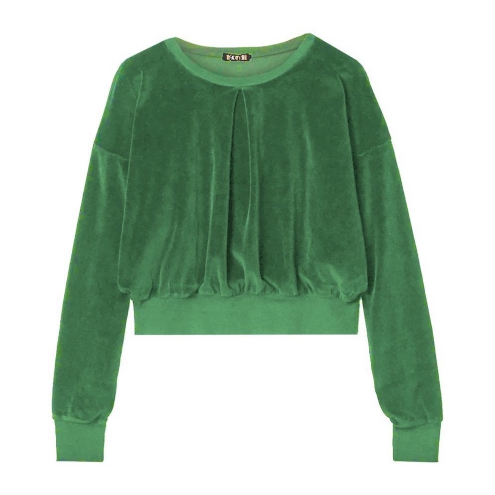NWT Suzie Suzi Kondi Front Pleat Velour Sweatshirt in Bottle Green Sz XS - Picture 11 of 11